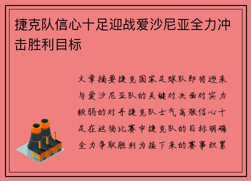 捷克队信心十足迎战爱沙尼亚全力冲击胜利目标